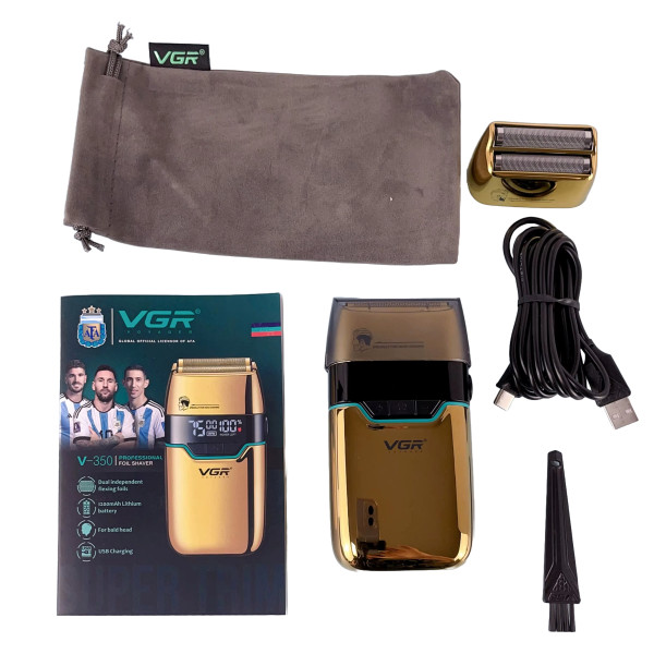 Электробритва VGR V-350 GOLD шейвер, двойное лезвие,  2 насадки, LED Display