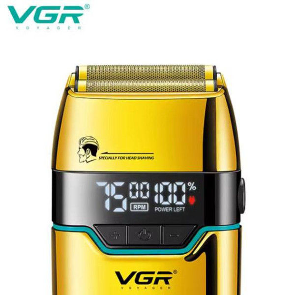 Электробритва VGR V-350 GOLD шейвер, двойное лезвие,  2 насадки, LED Display