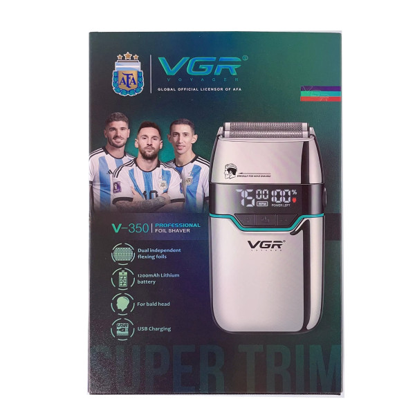 Электробритва VGR V-350 SILVER шейвер, двойное лезвие, 2 насадки, LED Display
