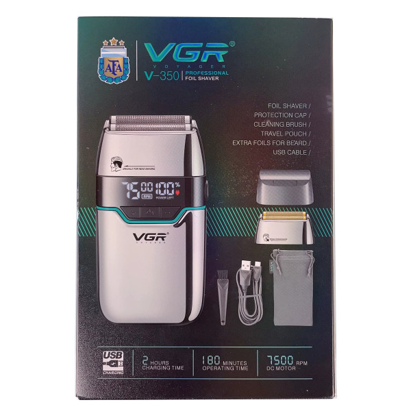 Электробритва VGR V-350 SILVER шейвер, двойное лезвие, 2 насадки, LED Display