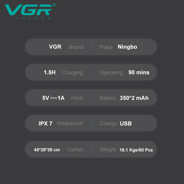 Електробритва VGR V-379 Шейвер Подвійне Лезо + Тример IPX7 Електробритва VGR V-379 Шейвер Подвійне Лезо + Тример IPX7