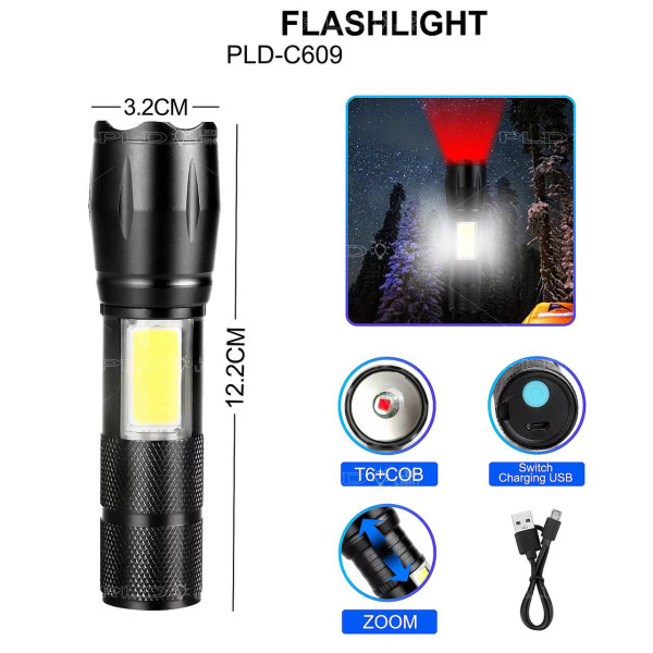 Ліхтар C609-T6 Red + COB White Li-Ion Акумулятор ЗУ microUSB Zoom Box Ліхтар C609-T6 Red + COB White Li-Ion Акумулятор ЗУ microUSB Zoom Box