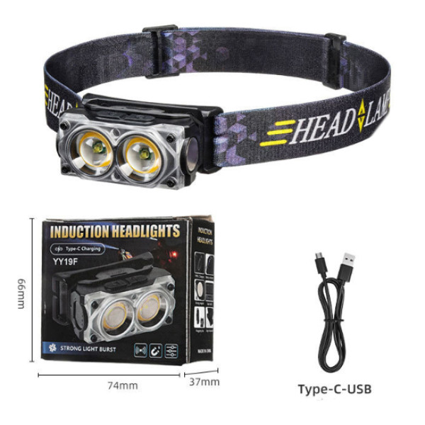 Ліхтар Налобний YY-19F-2XPE White + 2COB Yellow Li-Ion Акумулятор ЗП Type-C Магніт Box