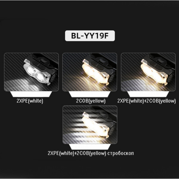 Ліхтар Налобний YY-19F-2XPE White + 2COB Yellow Li-Ion Акумулятор ЗП Type-C Магніт Box