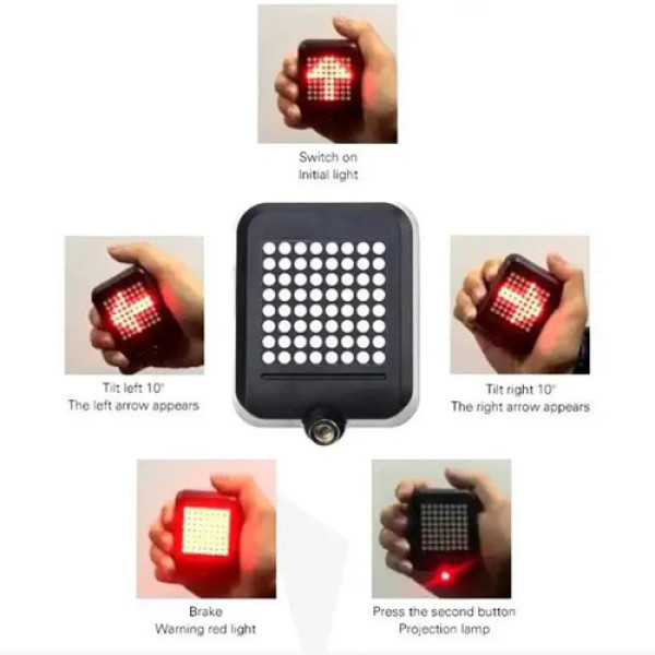 Велосипедний Стоп Поворот AQY-0100 З Датчиком Нахилу Та Лазерним Підсвічуванням Малюнком