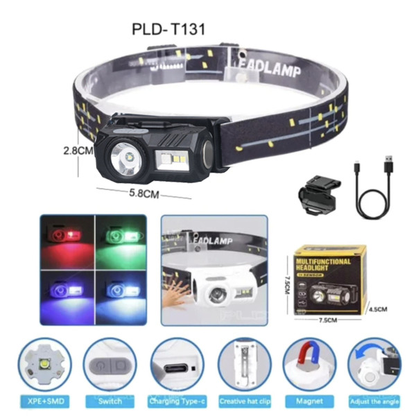 Ліхтар Налобний T131-XPE+3SMD Red+Green+Blue+UV Motion Sensor Li-Ion Акумулятор Магніт Кліпса ЗП Type-C Box Ліхтар Налобний T131-XPE+3SMD Red+Green+Blue+UV Motion Sensor Li-Ion Акумулятор Магніт Кліпса ЗП Type-C Box