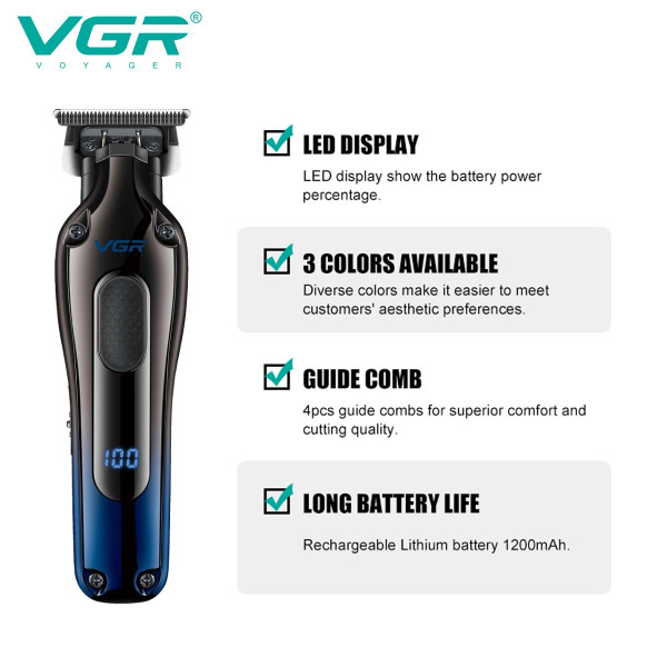 Тример VGR V-998 BLUE 4 Насадки LED Display Тример VGR V-998 BLUE 4 Насадки LED Display