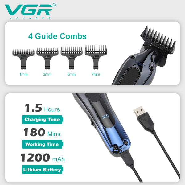 Тример VGR V-998 BLUE 4 Насадки LED Display Тример VGR V-998 BLUE 4 Насадки LED Display