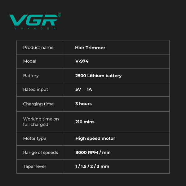 Тример VGR V-974 GREEN 8000 RPM 4 Насадки LED Display