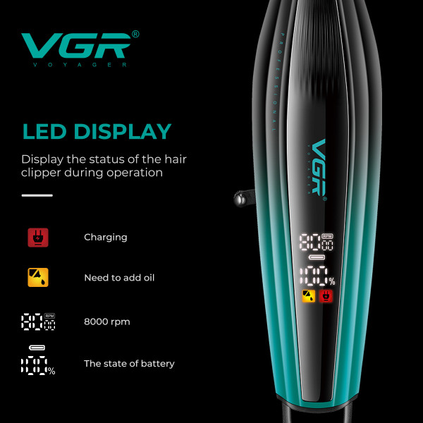 Тример VGR V-974 GREEN 8000 RPM 4 Насадки LED Display