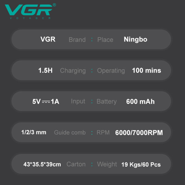 Тример VGR V-964 GREEN 7000 RPM 4 Насадки LED Display