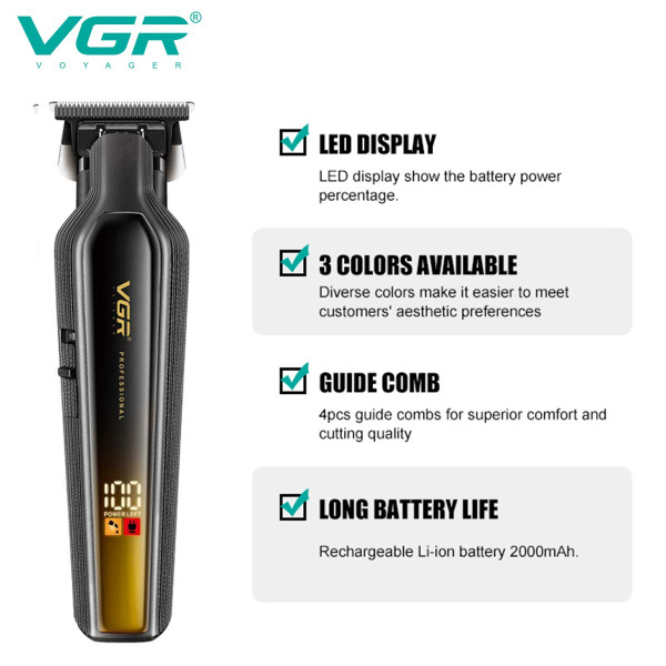 Тример VGR V-930 GOLD 4 Насадки LED Display