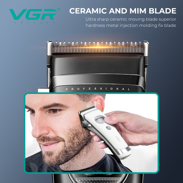 Акумуляторна Машинка Для Стрижки Clipper VGR V-880C BLACK EXTERNAL ROTOR MOTOR MIM BLADE 11 Насадок Док-Станція