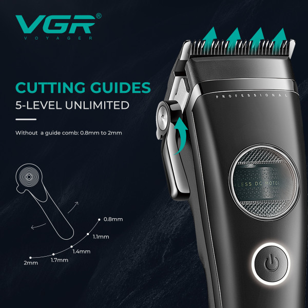 Акумуляторна Машинка Для Стрижки Clipper VGR V-880C BLACK EXTERNAL ROTOR MOTOR MIM BLADE 11 Насадок Док-Станція