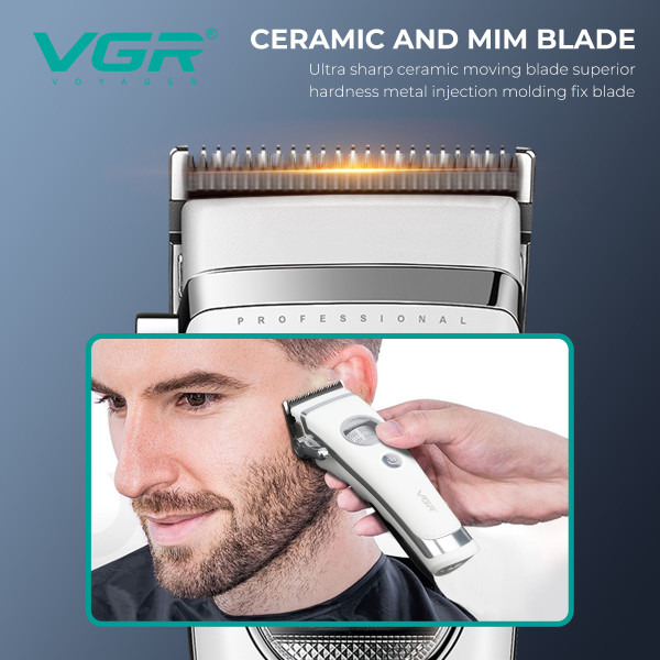 Акумуляторна Машинка Для Стрижки Clipper VGR V-880C WHITE EXTERNAL ROTOR MOTOR MIM BLADE 11 Насадок Док-Станція