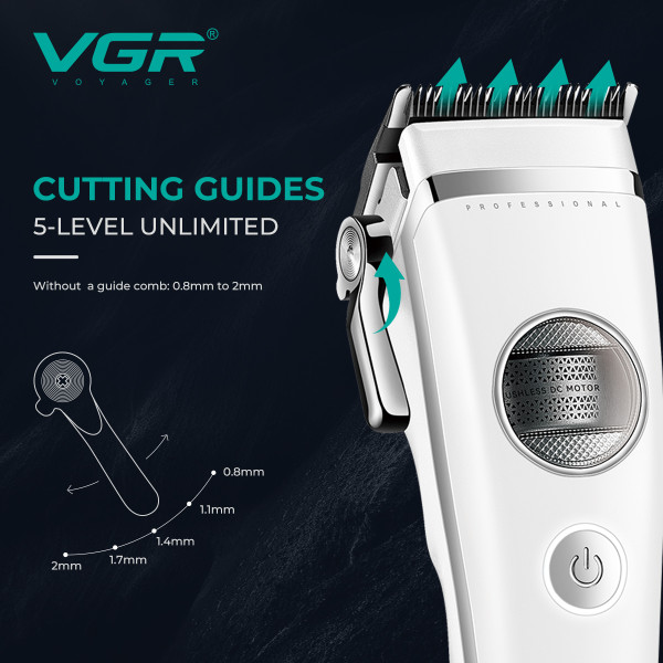 Акумуляторна Машинка Для Стрижки Clipper VGR V-880C WHITE EXTERNAL ROTOR MOTOR MIM BLADE 11 Насадок Док-Станція