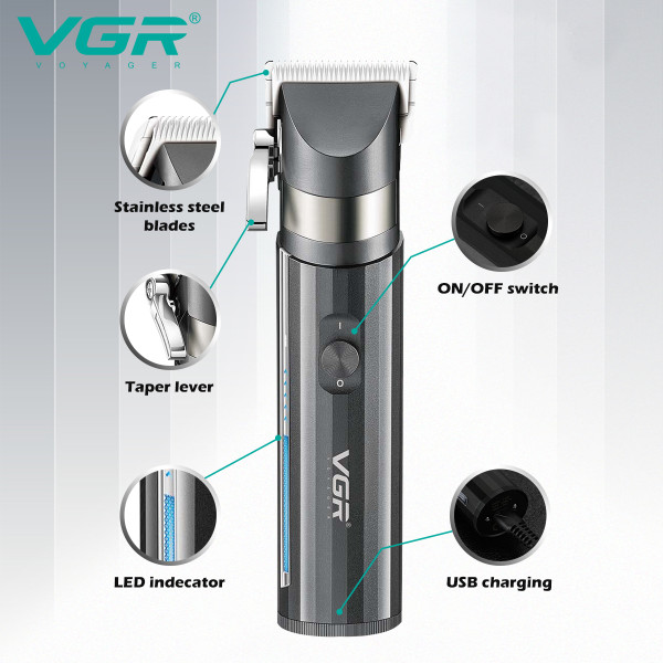 Акумуляторна Машинка Для Стрижки Clipper VGR V-687 4 Насадки LED Display Акумуляторна Машинка Для Стрижки Clipper VGR V-687 4 Насадки LED Display