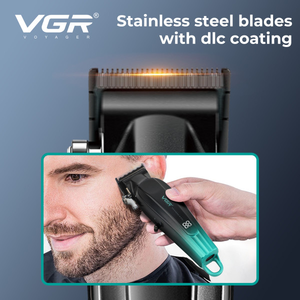 Акумуляторна Машинка Для Стрижки Clipper VGR V-662 GOLD 7000 RPM 6 Насадок LED Display