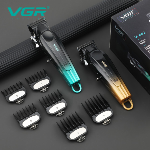 Акумуляторна Машинка Для Стрижки Clipper VGR V-662 GREEN 7000 RPM 6 Насадок LED Display