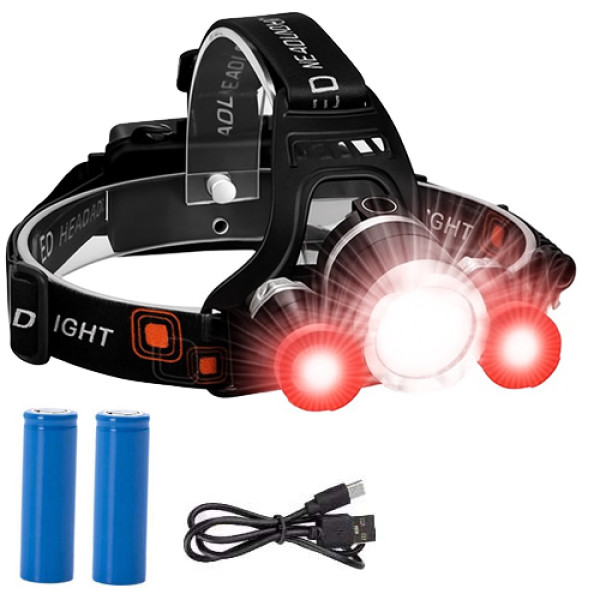 Ліхтар налобний Police 3000-T6+2XPE(Red), 2x18650, signal light, ЗУ Type-C, Box