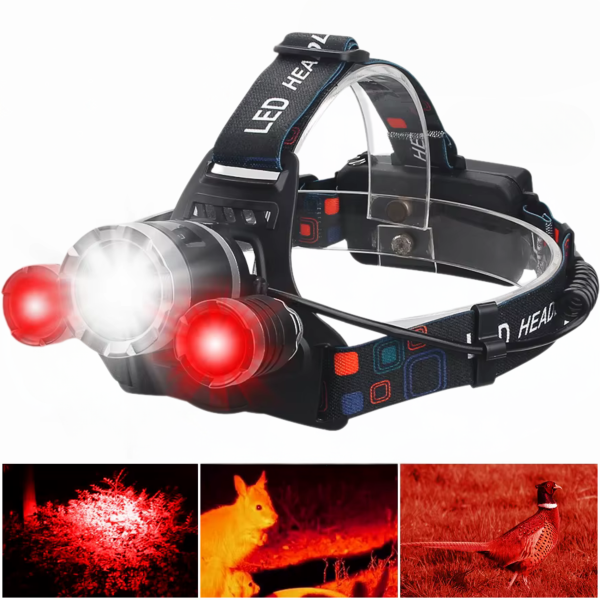 Ліхтар налобний Police 3000-T6+2XPE(Red), 2x18650, signal light, ЗУ Type-C, Box