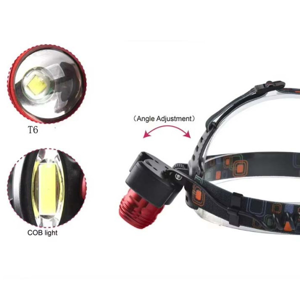 Ліхтар налобний Police 2117-T6+2COB(Red), 2x18650, zoom, ЗУ microUSB, Box