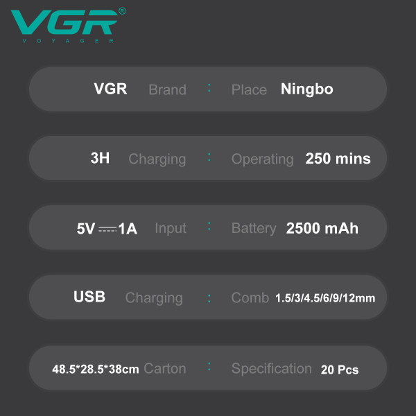 Акумуляторна Машинка Для Стрижки VGR V-003 GREEN 6 Насадок TURBO Режим 9000 RPM Керамічне Лезо LED Display Акумуляторна Машинка Для Стрижки VGR V-003 GREEN 6 Насадок TURBO Режим 9000 RPM Керамічне Лезо LED Display