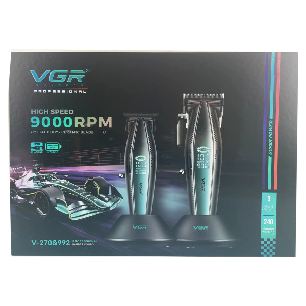 Комплект VGR 2 в 1 V-270&V-992 GREEN, машинка для стрижки и триммер