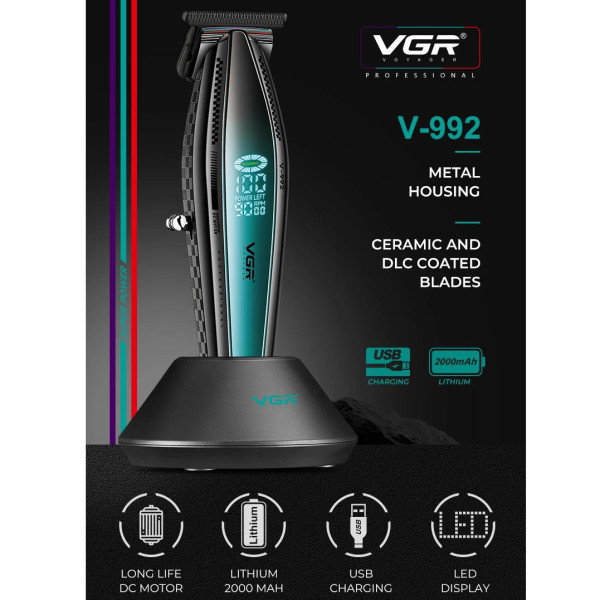 Комплект VGR 2 в 1 V-270&V-992 GREEN, машинка для стрижки и триммер