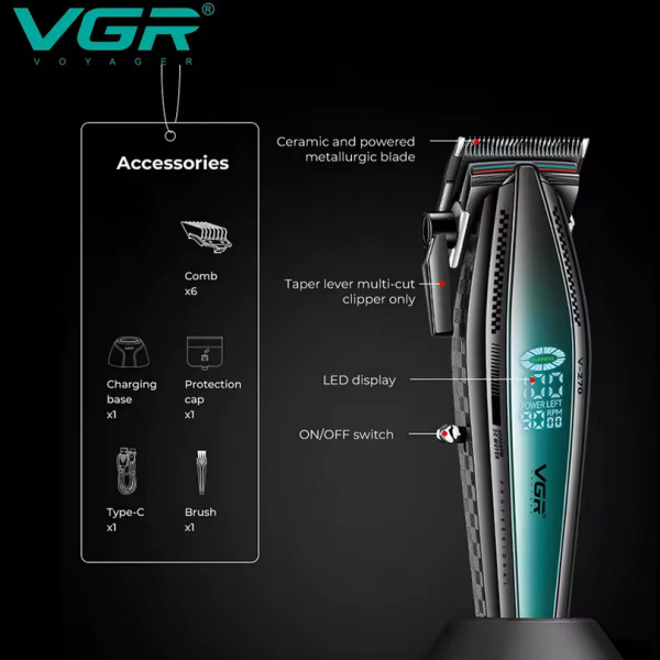 Комплект VGR 2 в 1 V-270&V-992 GREEN, машинка для стрижки и триммер