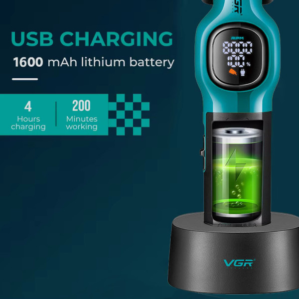 Триммер  VGR V-886T GREEN, 4 насадки, LED display, 8000RPM