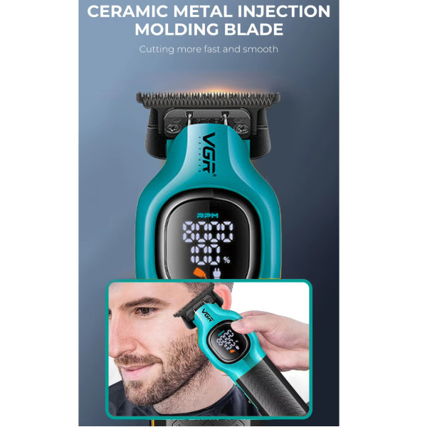 Триммер  VGR V-886T GREEN, 4 насадки, LED display, 8000RPM