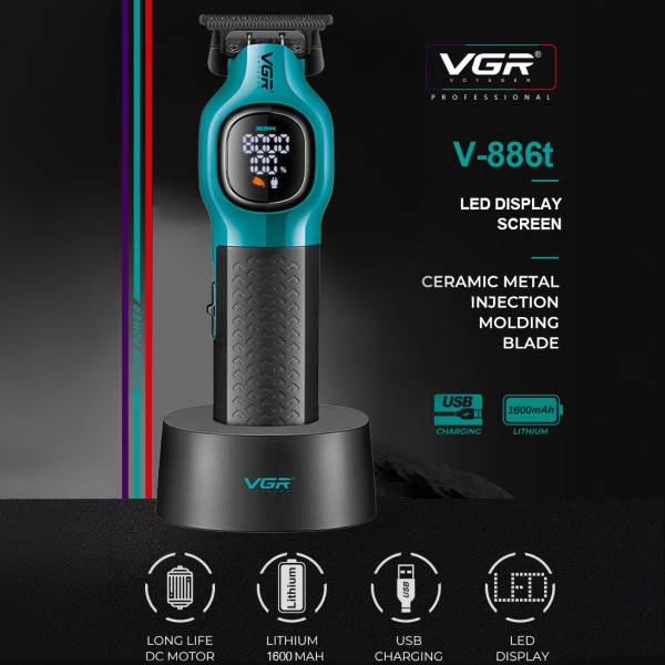 Триммер  VGR V-886T GREEN, 4 насадки, LED display, 8000RPM