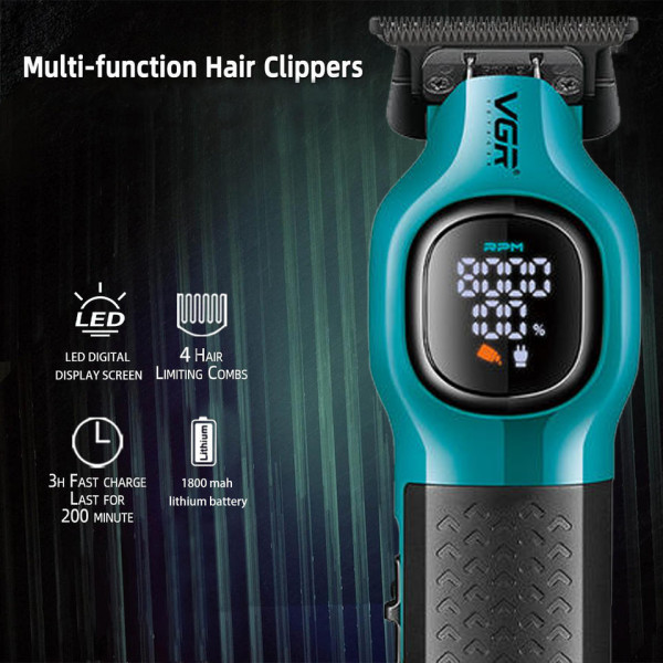 Триммер  VGR V-886T GREEN, 4 насадки, LED display, 8000RPM