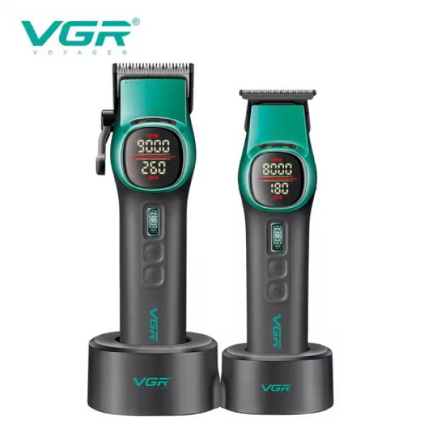 Комплект VGR 2 в 1 V-885 S2 GREEN, акумуляторная машинка для стрижки (clipper) и триммер