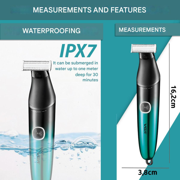 Бритва-триммер для стрижки бороды и усов VGR V-339 GREEN, 4 насадки, IPX7