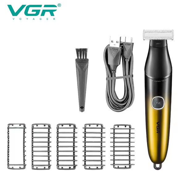 Бритва-триммер для стрижки бороды и усов VGR V-339 GOLD, 4 насадки, IPX7