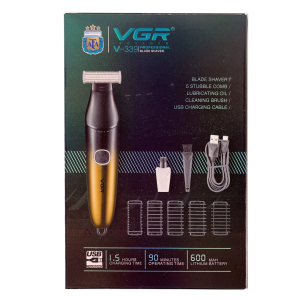Бритва-триммер для стрижки бороды и усов VGR V-339 GOLD, 4 насадки, IPX7