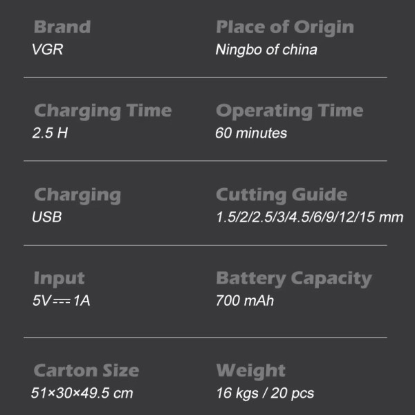 Акумуляторна Машинка Для Стрижки VGR V-910 9 Насадок IPX7 Акумуляторна Машинка Для Стрижки VGR V-910 9 Насадок IPX7