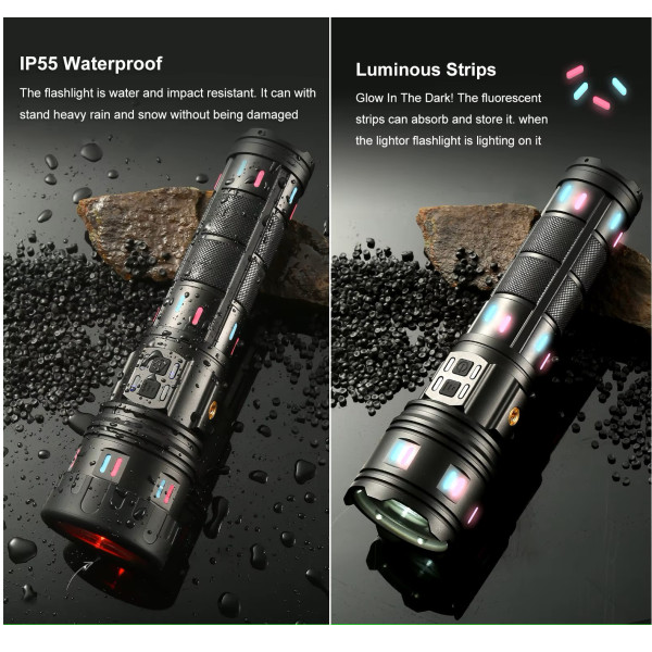 Ліхтар NIGHT VISION FLUORESCENCE AK177-WHITE LASER LED PM60-TG 8x18650 3.7V Power Bank ЗУ Type-C Zoom 5 Фільтрів