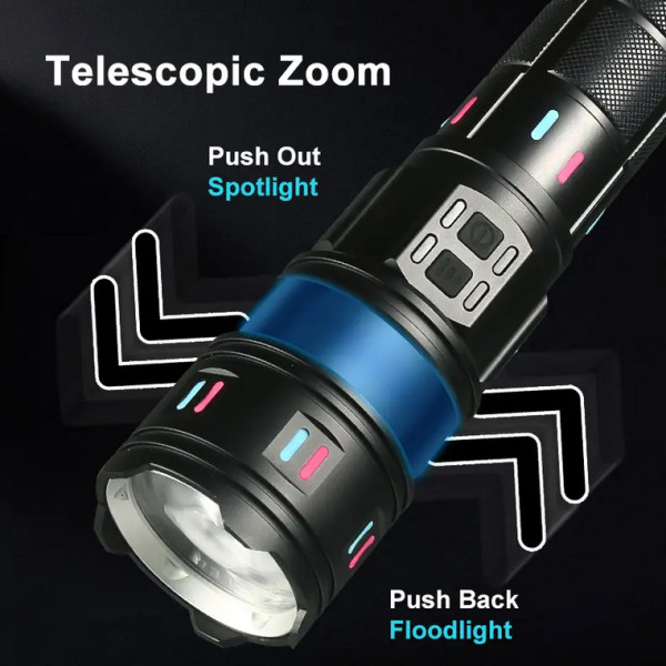 Ліхтар NIGHT VISION FLUORESCENCE AK177-WHITE LASER LED PM60-TG 8x18650 3.7V Power Bank ЗУ Type-C Zoom 5 Фільтрів