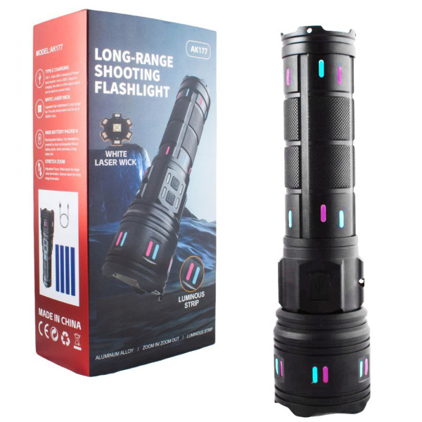 Ліхтар NIGHT VISION FLUORESCENCE AK177-WHITE LASER LED PM60-TG 8x18650 3.7V Power Bank ЗУ Type-C Zoom 5 Фільтрів