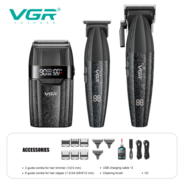 Комплект VGR 3 в 1 V-640 S3 BLACK, машинка для стрижки (clipper), триммер и электробритва (шейвер)
