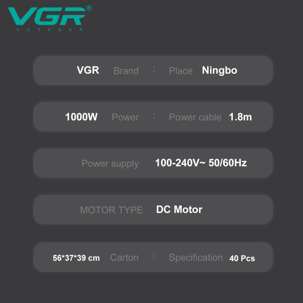 Фен складной VGR V-432 PINK, 3 уровня обдува, низкий уровень шума, 1200 Вт