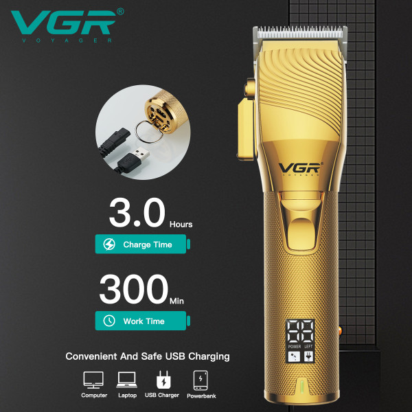 Акумуляторна Машинка Для Стрижки Clipper VGR V-280 GOLD 6 Насадок LED Display Акумуляторна Машинка Для Стрижки Clipper VGR V-280 GOLD 6 Насадок LED Display