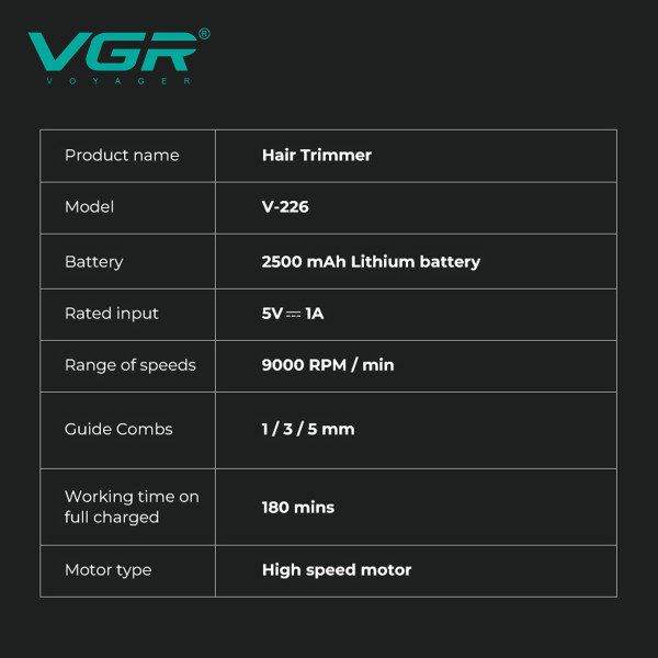 Тример VGR V-226 GOLD 9000 RPM 3 Насадки LED Display Тример VGR V-226 GOLD 9000 RPM 3 Насадки LED Display