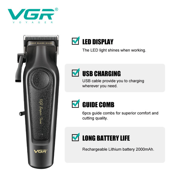 Акумуляторна Машинка Для Стрижки Clipper VGR V-197 6 Насадок LED Display Акумуляторна Машинка Для Стрижки Clipper VGR V-197 6 Насадок LED Display