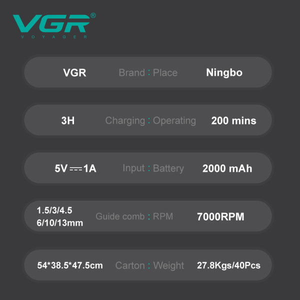 Акумуляторна Машинка Для Стрижки Clipper VGR V-197 6 Насадок LED Display Акумуляторна Машинка Для Стрижки Clipper VGR V-197 6 Насадок LED Display