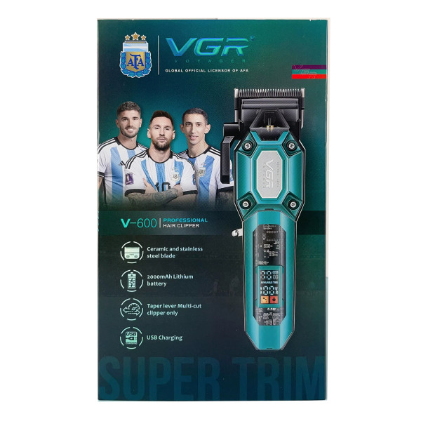 Акумуляторна Машинка Для Стрижки VGR V-600 GREEN 6 Насадок Регулятор Висоти LED Display 7000 RPM