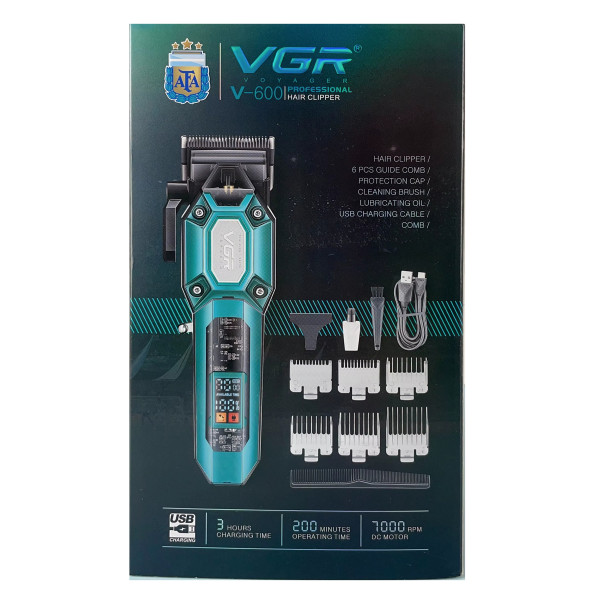 Акумуляторна Машинка Для Стрижки VGR V-600 GREEN 6 Насадок Регулятор Висоти LED Display 7000 RPM